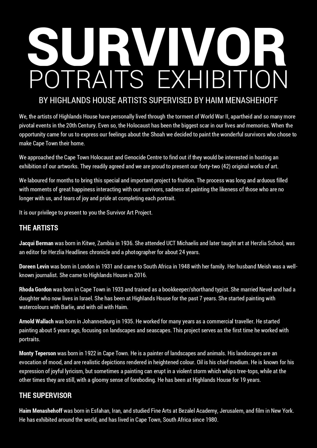 Survivors Portraits Exhibition CTHGC 1